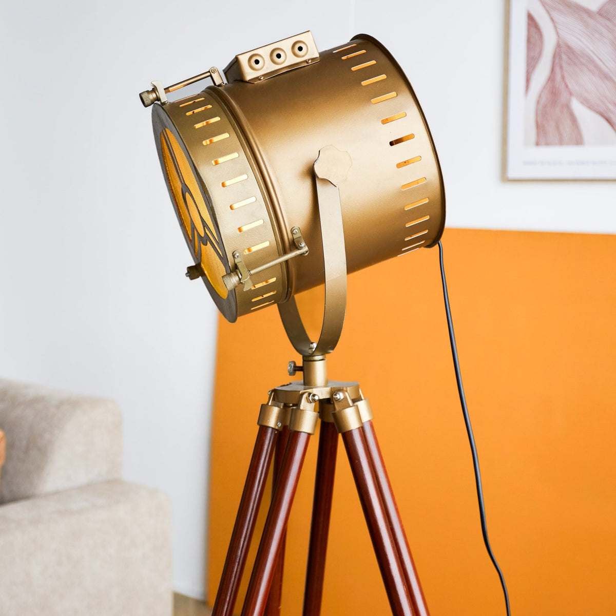 Staande lamp van metaal, ronde vorm, 1 lichtpunt, verstelbare lampkop