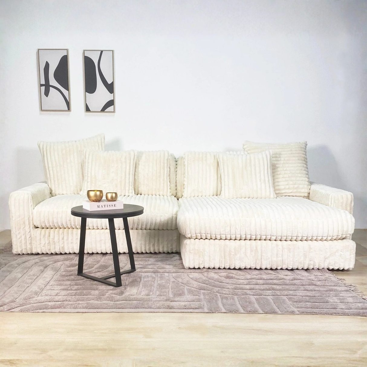 3-zits hoekbank XXL Beige Ribstof plofbank Nia