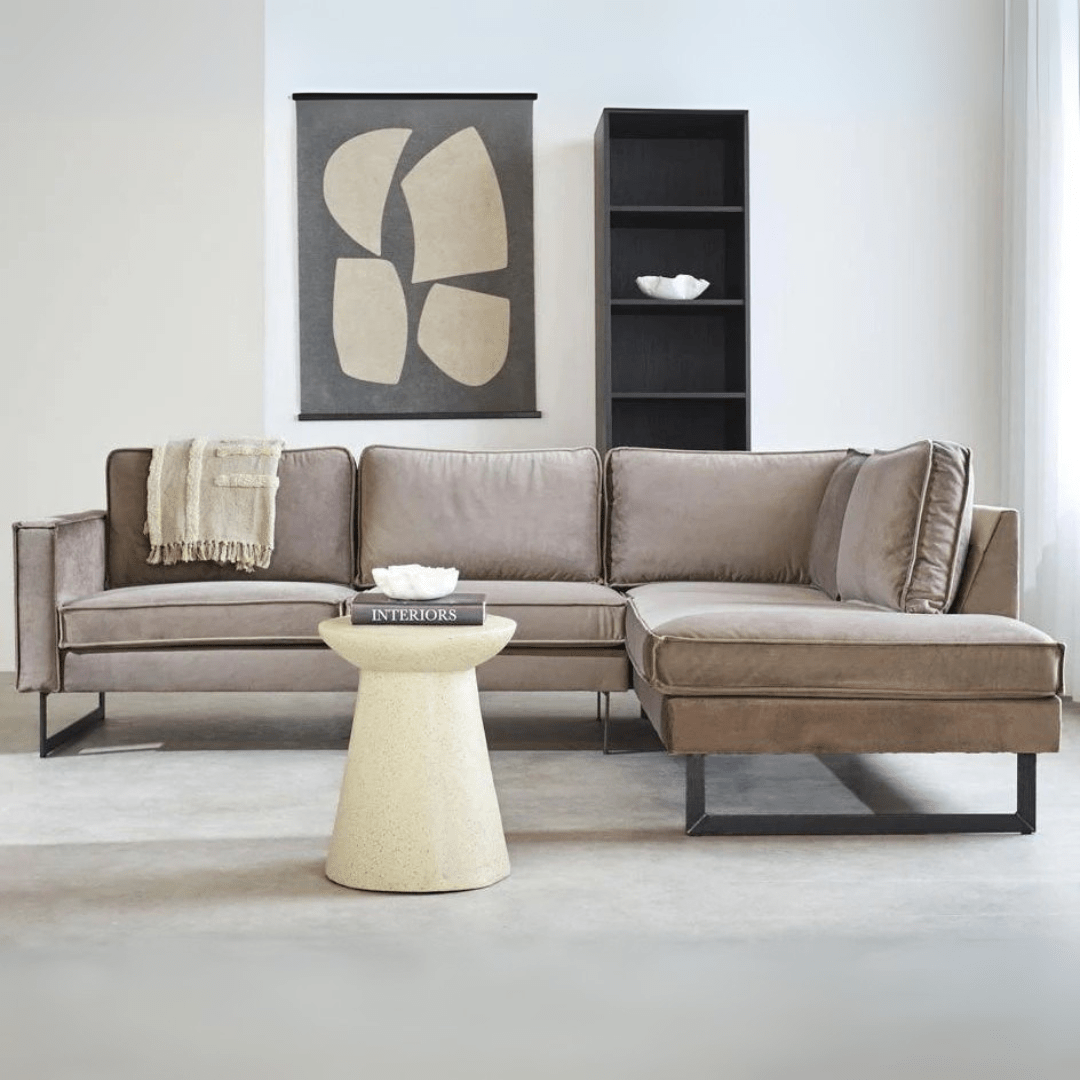 Hoekbank losse kussens champagne taupe velvet Quinn - rechts