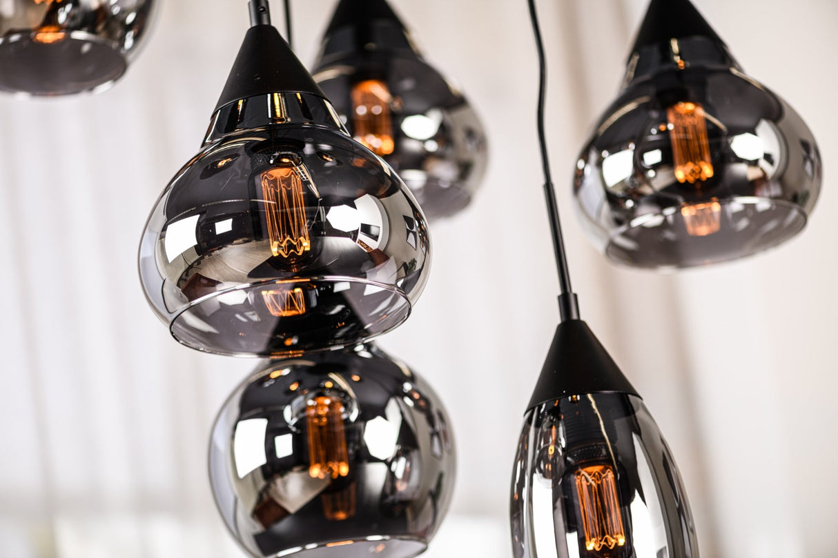 9-lichts Hanglamp Glas Smokey Getrapt Kesi