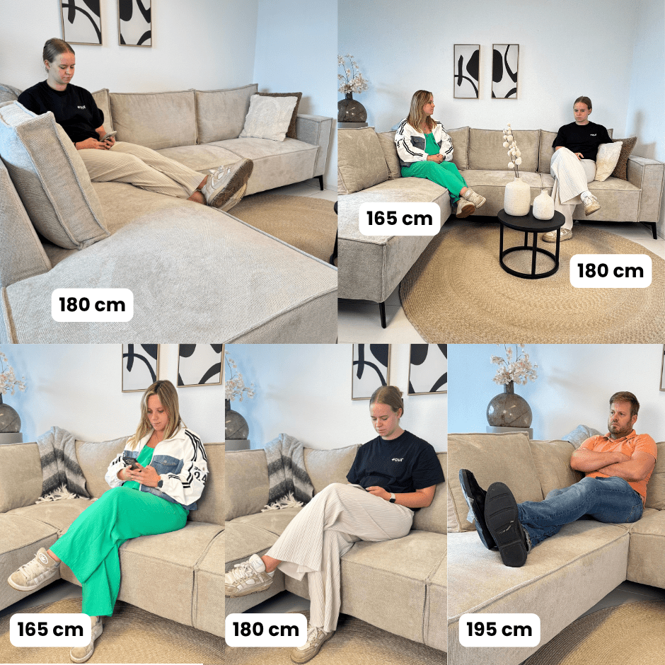 Hoekbank met chaise longue antraciet chenille Yara - links