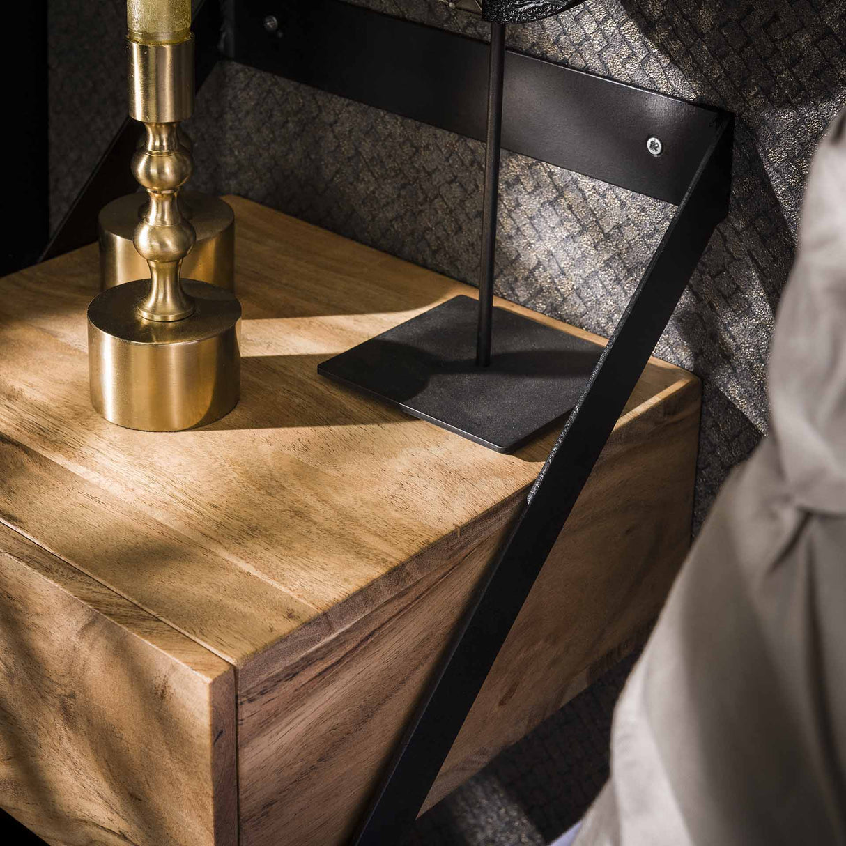 Set van 2 Nachtkastjes Ceriel Acaciahout Naturel met Lade