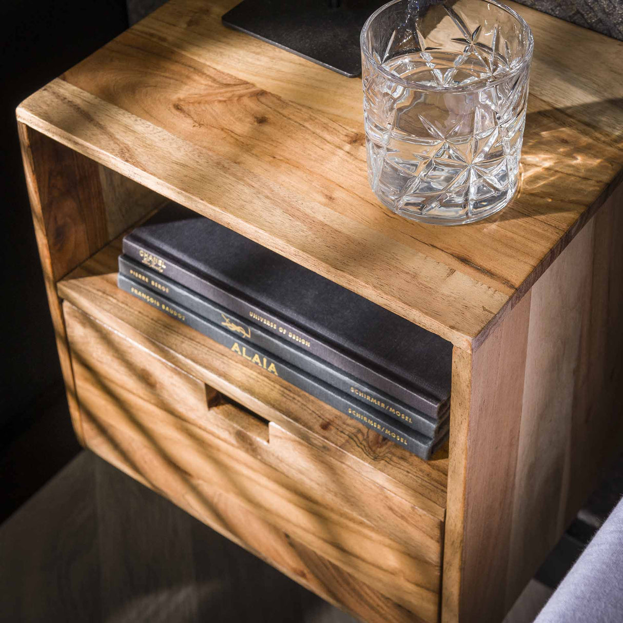 Zwevende Nachtkastjes Set van 2 Ceriel Acaciahout met 1 Lade en Open Vak