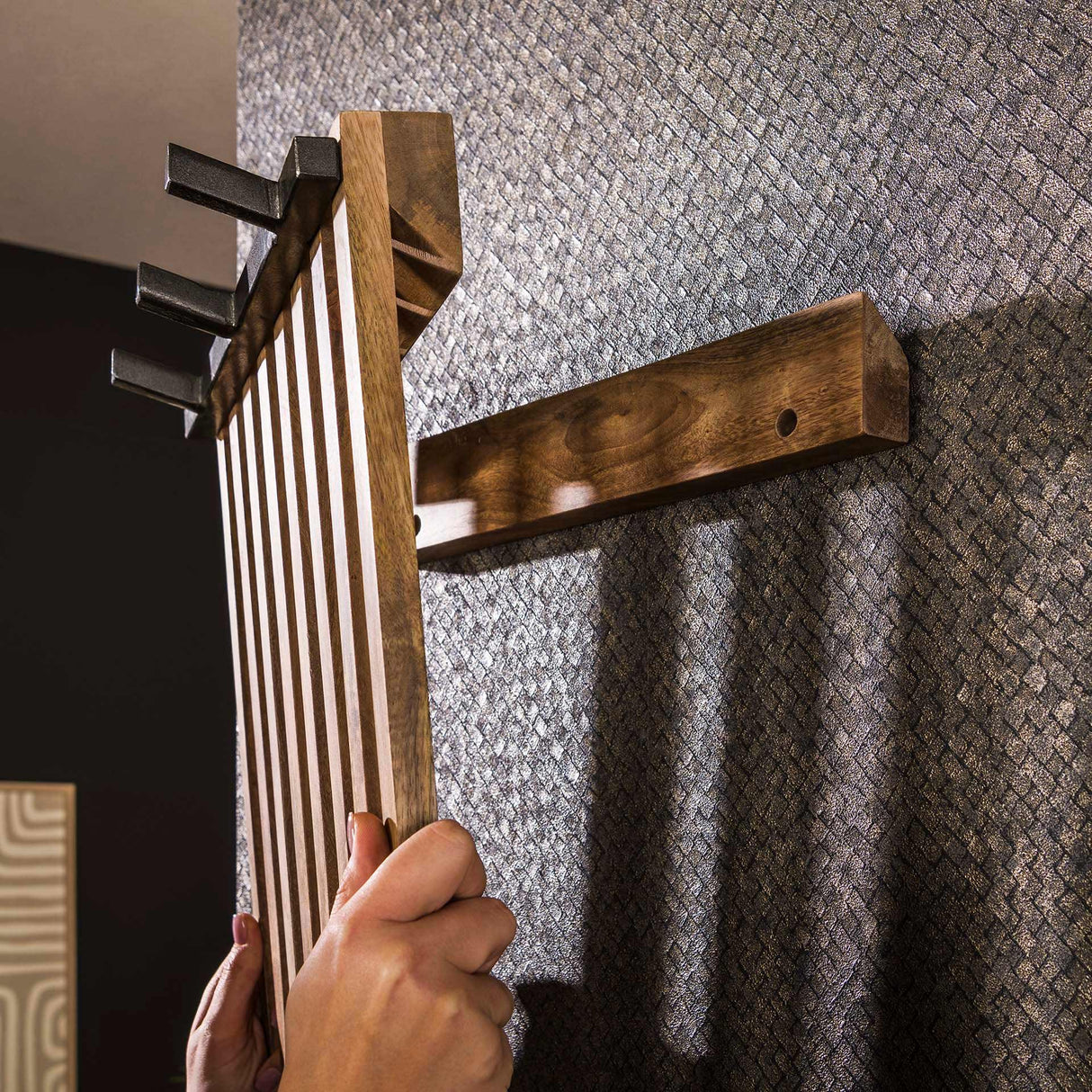 Kapstok 6 Haken Mangohout Zandkleurig Vera