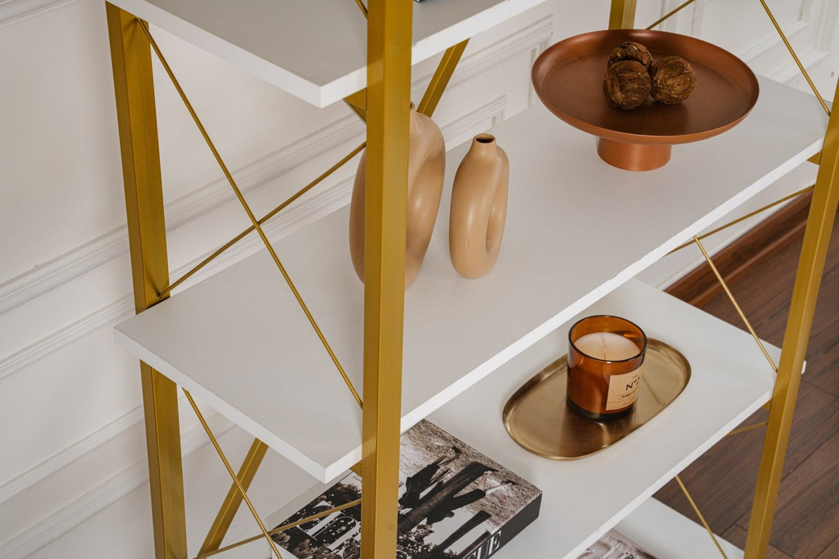 Moderne boekenkast wit melamine Ely - Gouden Frame - 180x90 cm