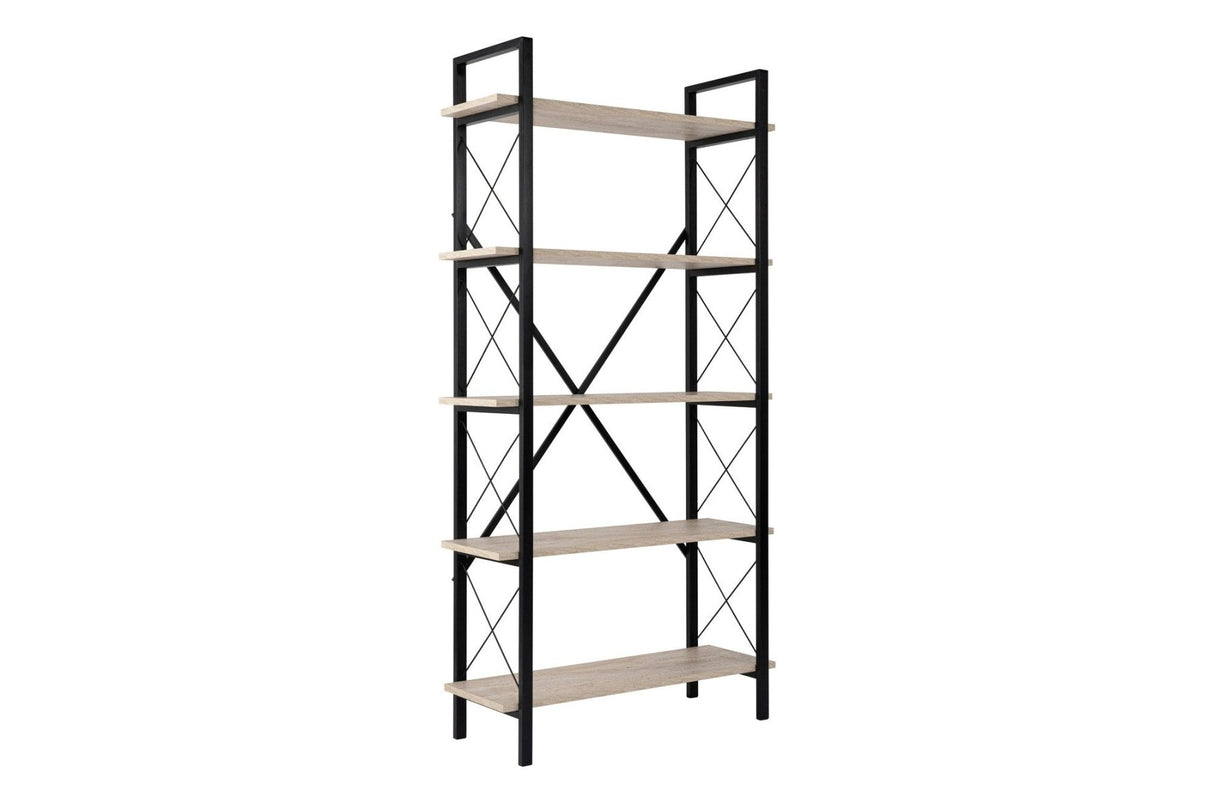 Industriële Boekenkast Ely Travertin Melamine - Zwart Frame - 180x90 cm