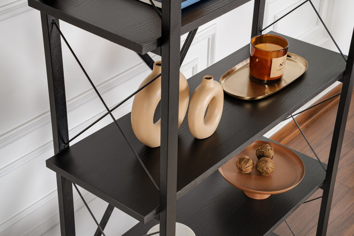 Industriële Boekenkast Ely Zwart Hout - Zwart Frame - 180x90 cm