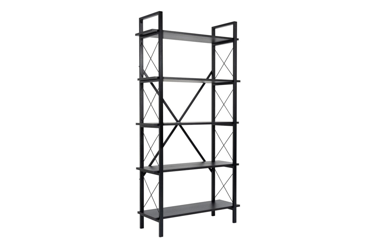 Industriële boekenkast zwart melamine Ely - Zwart Frame - 180x90 cm