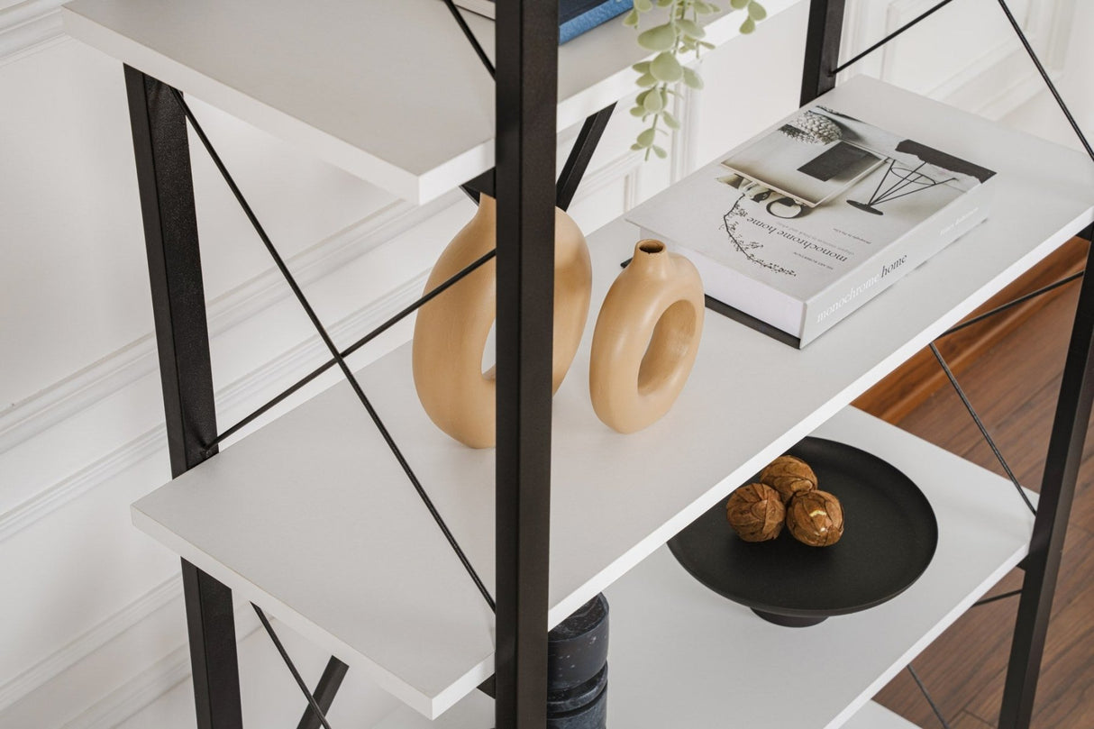 Industriële Boekenkast Ely Wit Hout Melamine - Zwart Frame - 180x90 cm