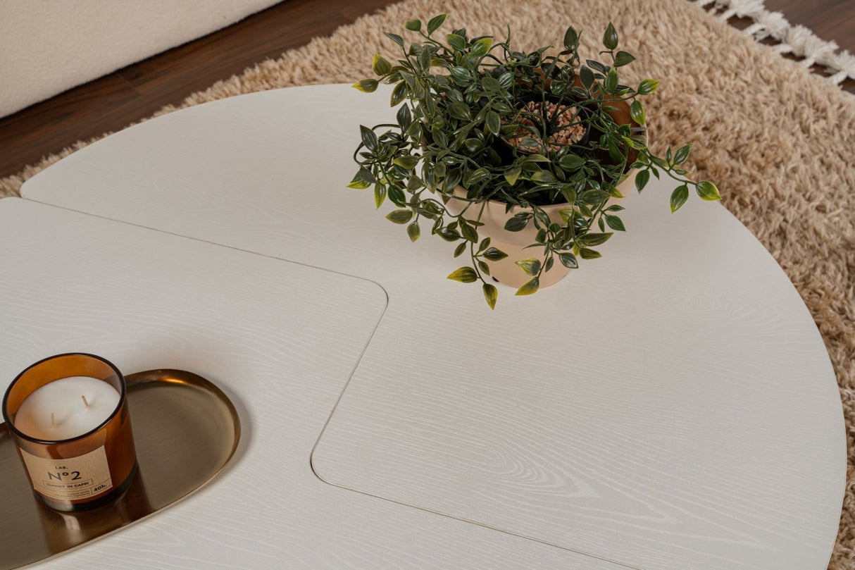 Ronde Salontafel Moari Houtlook Wit Melamine 90 cm