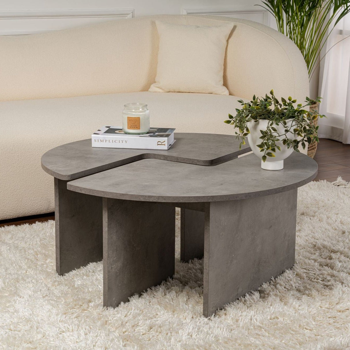 Ronde Salontafel Moari Beton Look Grijs Melamine 90 cm