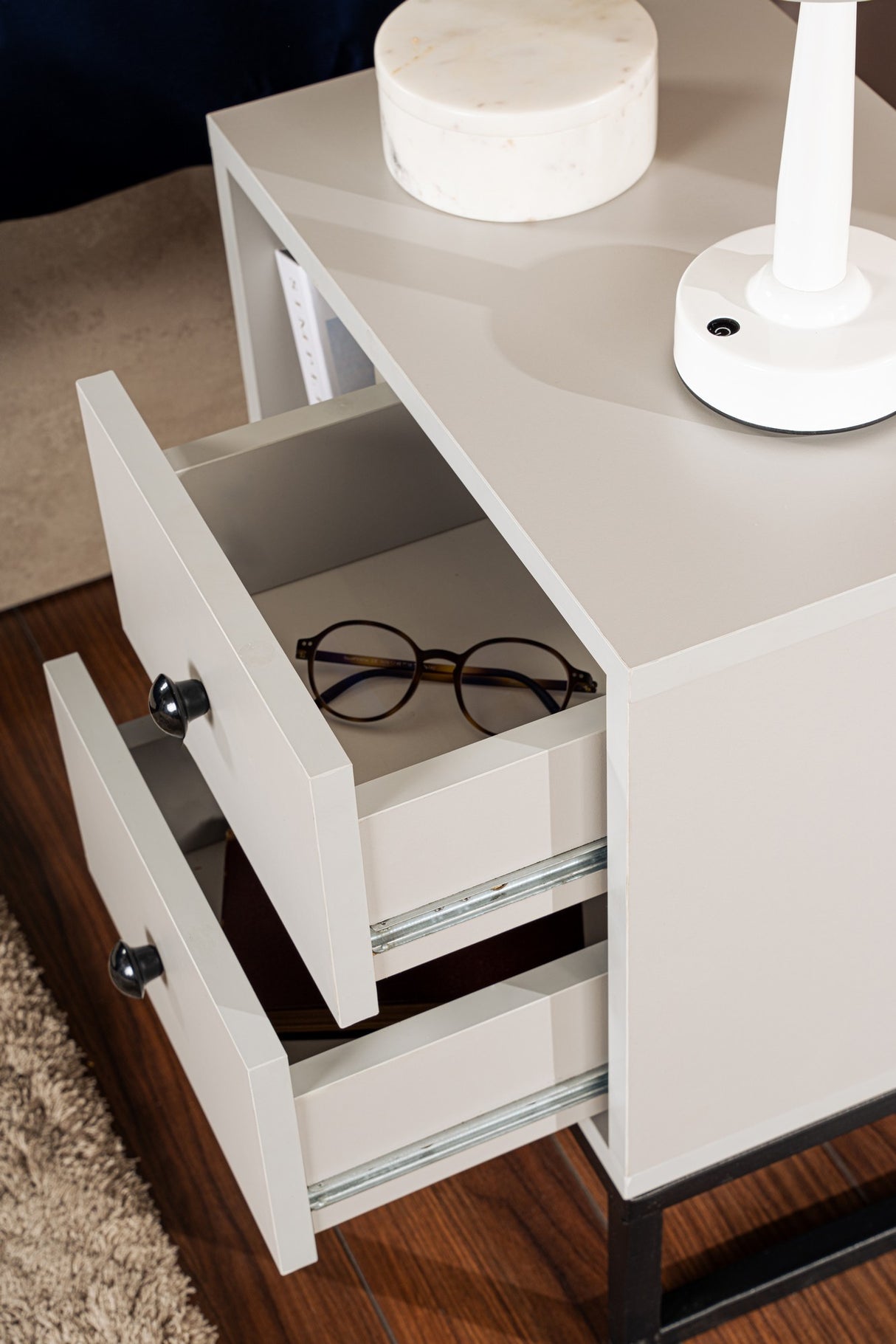 Nachtkastje Grijs Melamine Pulsar - Zwart Frame