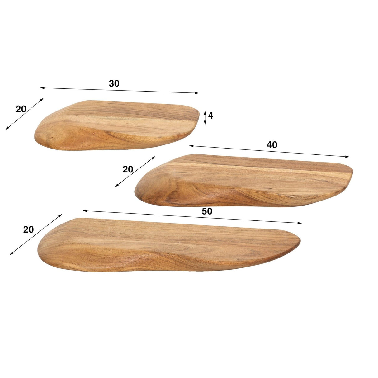 Nordic Set van 3 Wandplanken Organic - Massief Acaciahout