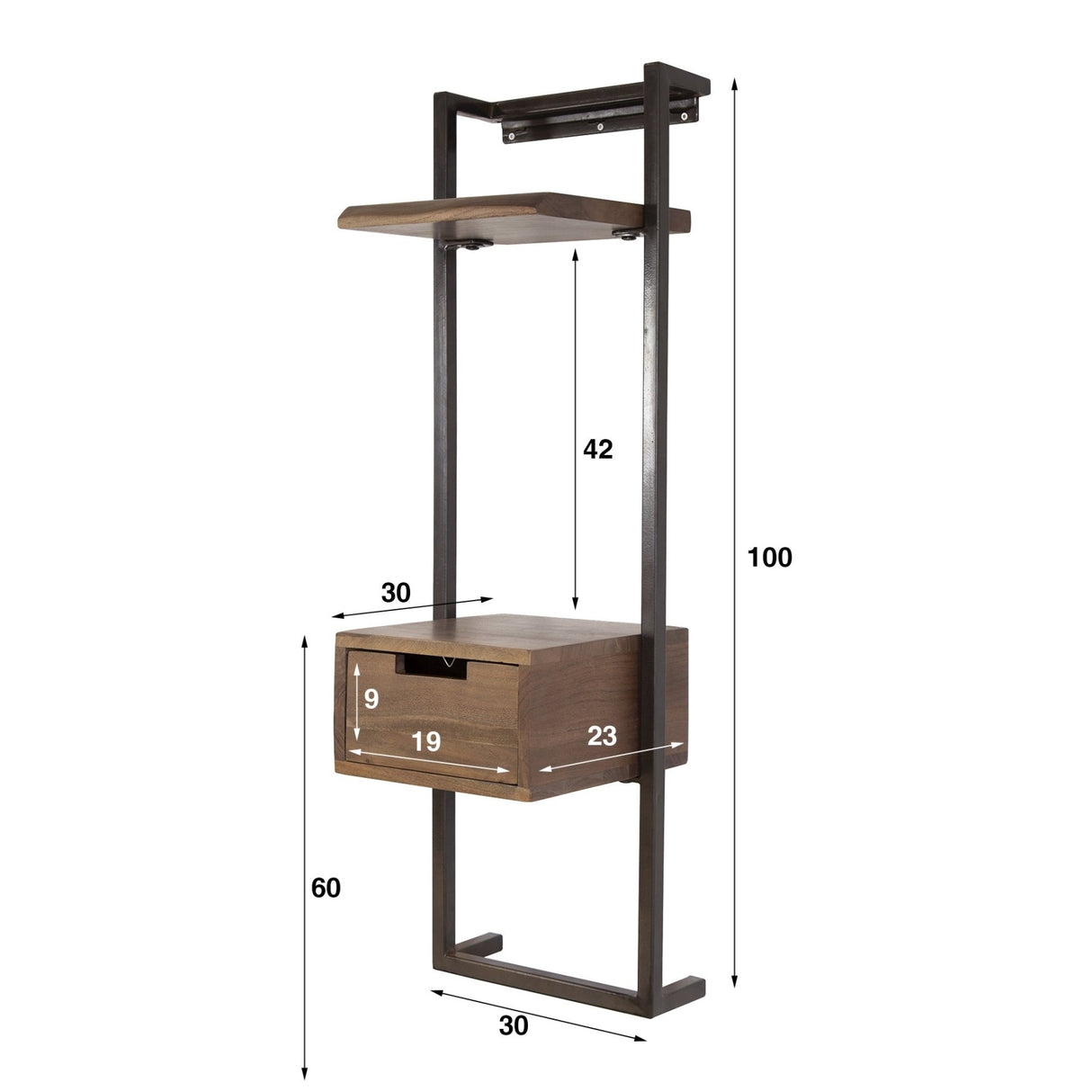 Smal Nachtkastje Industrieel Naomi Acaciahout 1 Lade Drift Brown