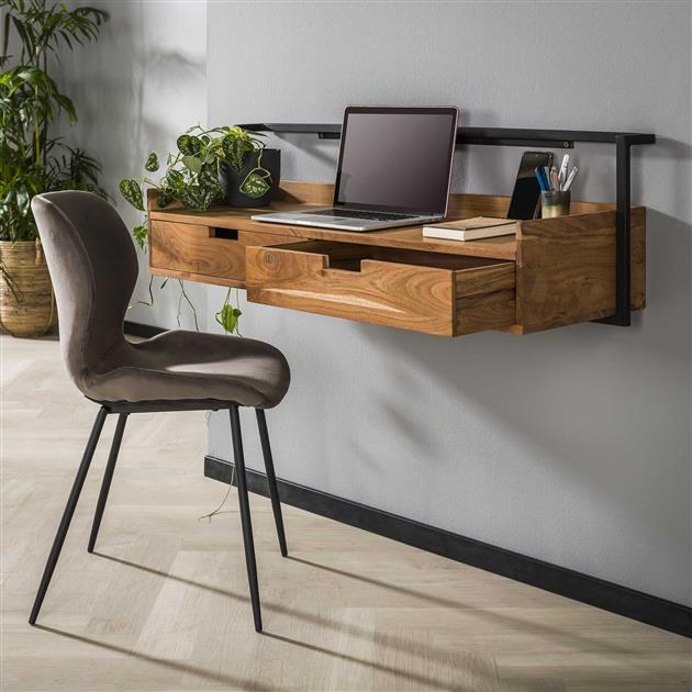 Zwevend Bureau Industrieel Naomi Acaciahout 2 lades 120x38x37 cm
