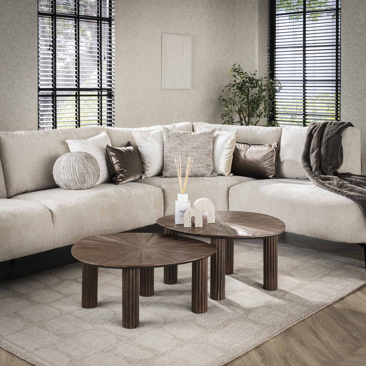 Salontafel set van 2 Myla Driehoekig Teakhout Bruin