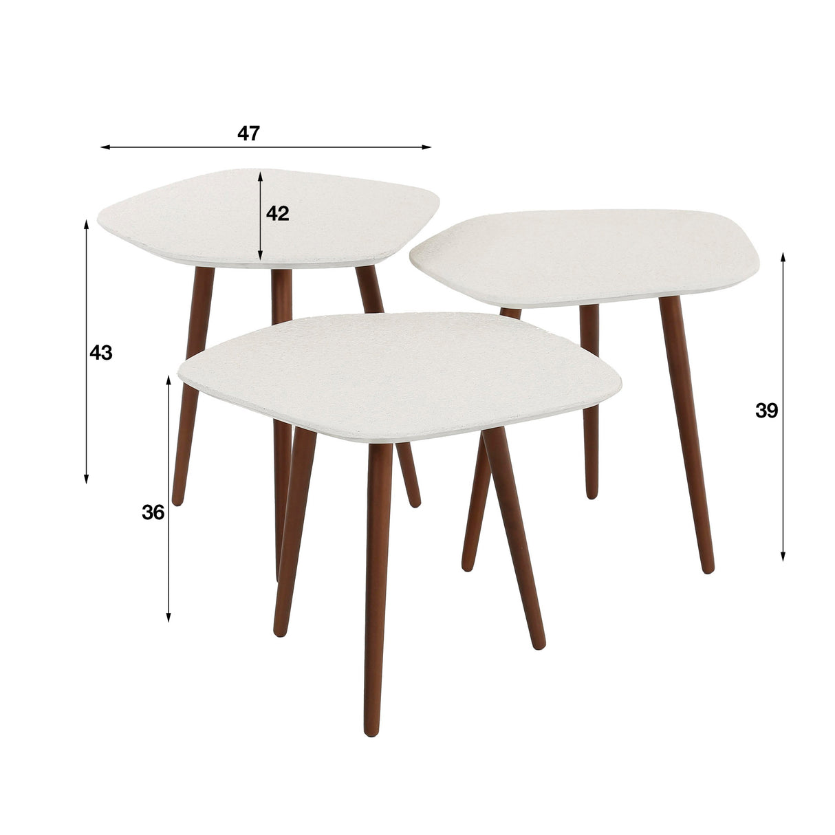 Salontafel Set van 3 Sylas Vijfhoekig Wit Marmer Composiet - Brons Frame