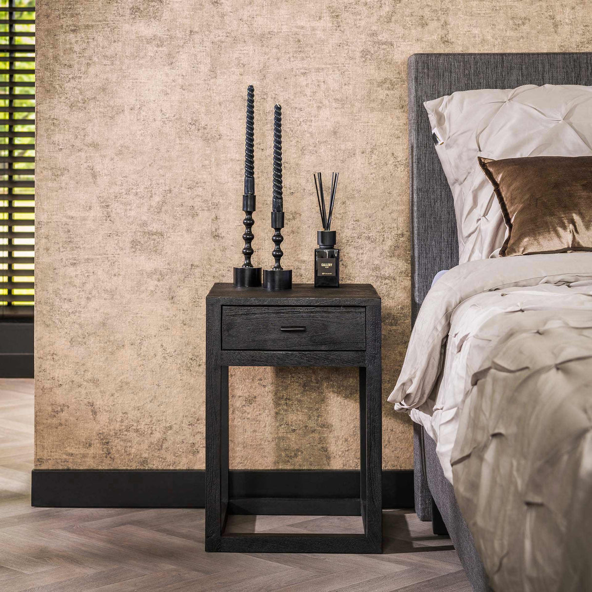 Nachtkastje Zwart Acaciahout Davey 1 Lade