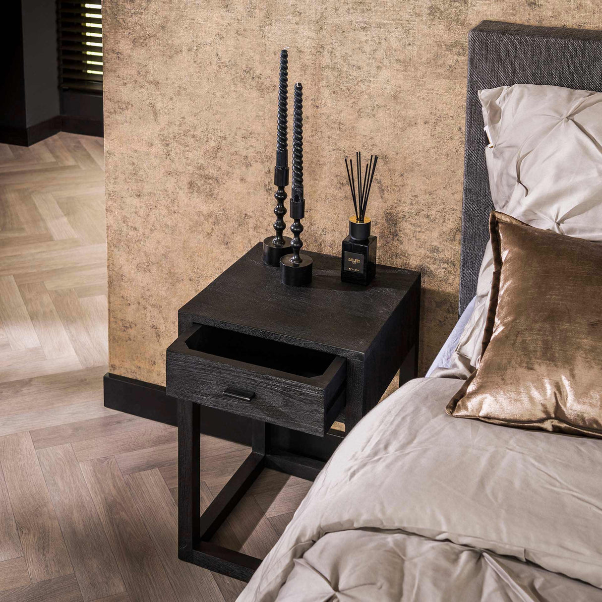 Nachtkastje Zwart Acaciahout Davey 1 Lade