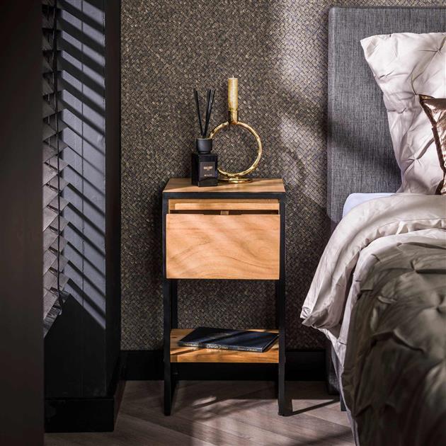 XS Nachtkastje Milo Acaciahout Metaal 1 Lade