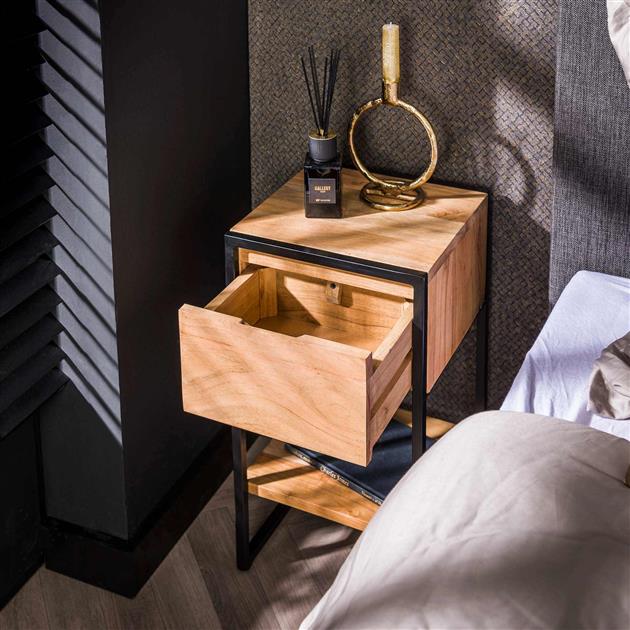 XS Nachtkastje Milo Acaciahout Metaal 1 Lade