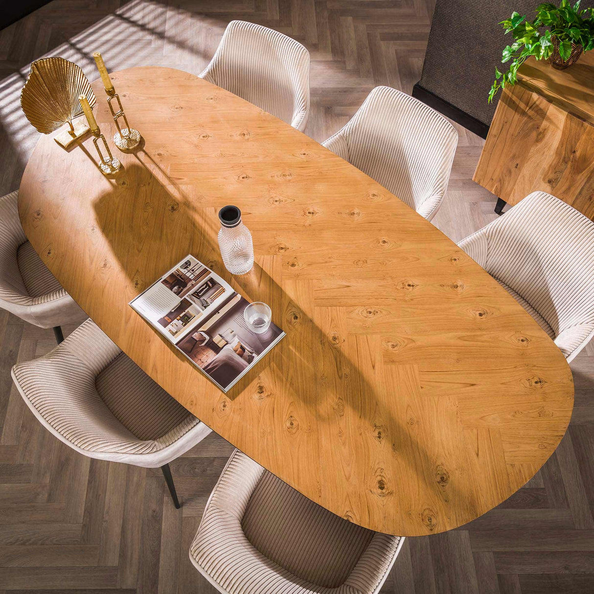 Organische Eettafel Annemé Visgraat Hout 215 x 105 cm