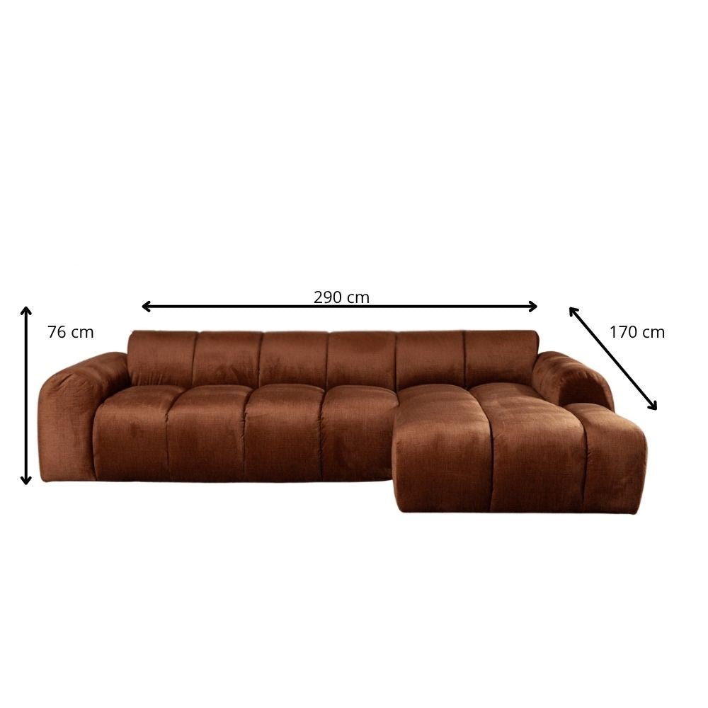 Banken-Hoekbank met lounge koper velvet structuurstof - strepen - rechts - Brix-Dimehouse