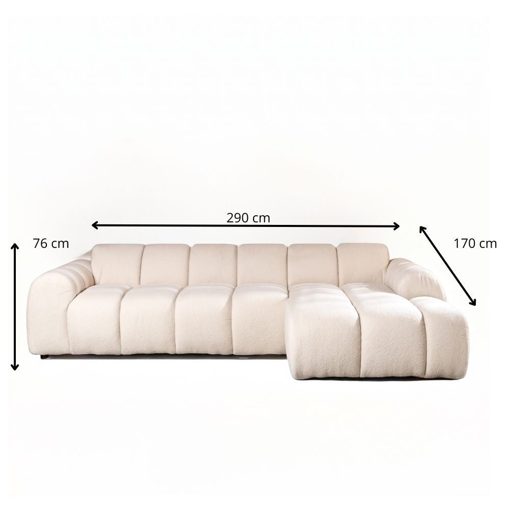 Banken-Hoekbank met lounge beige bouclé stof - strepen - rechts - Brix-Dimehouse
