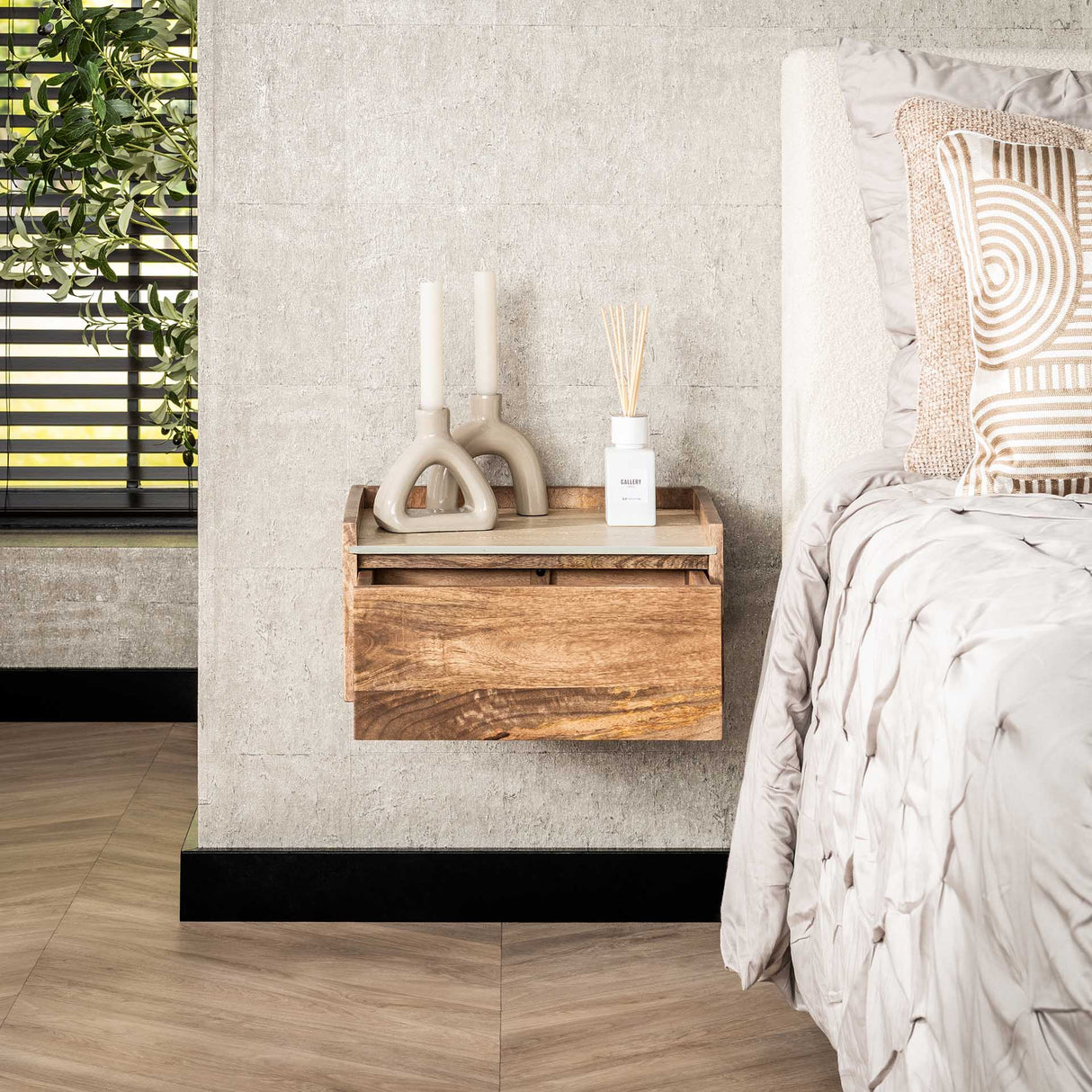 Orto Hangend Nachtkastje 1 Lade Mangohout Keramiek