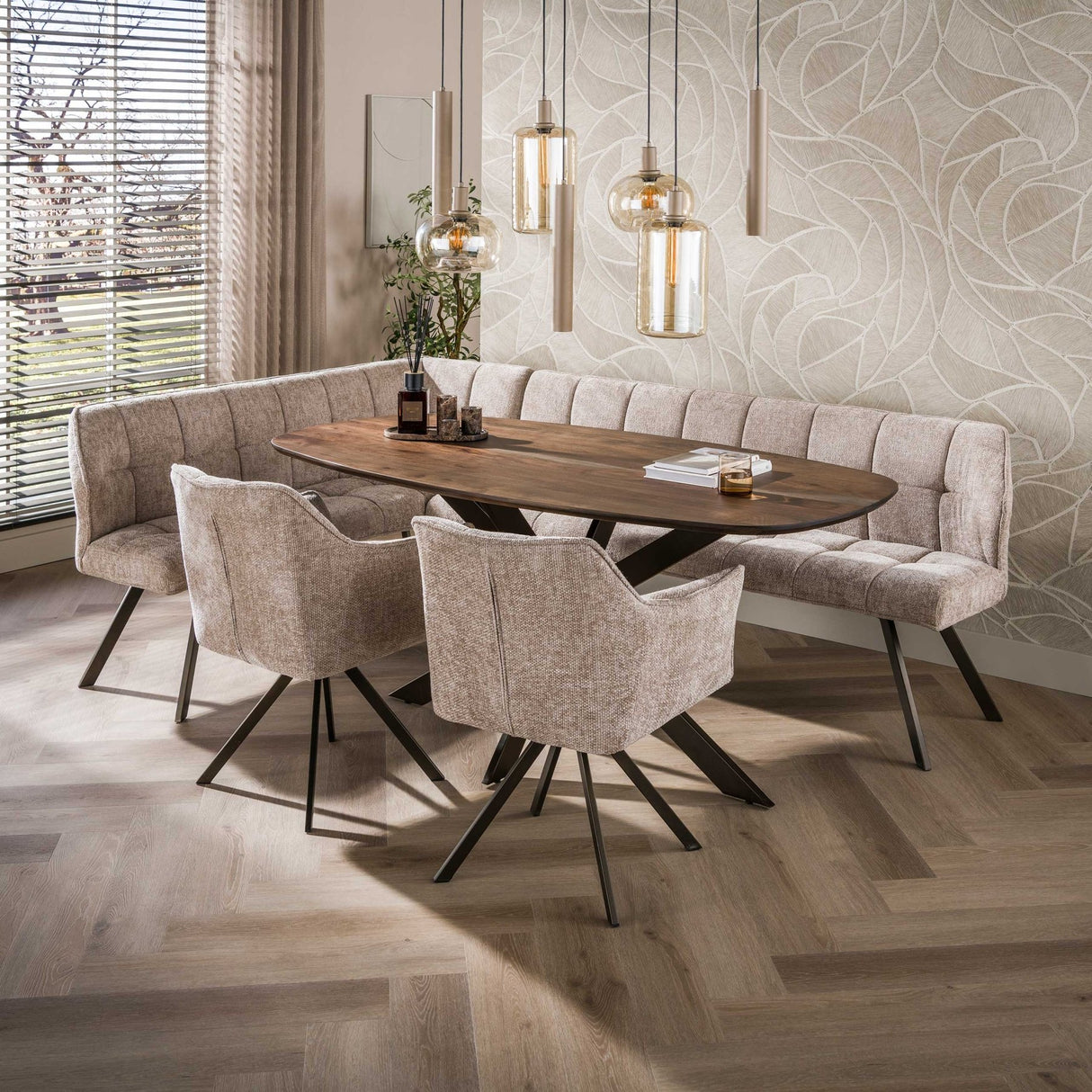 Eettafels - Deens ovale eettafel walnoot bruin massief acaciahout Tavon 180x95 cm - Dimehouse