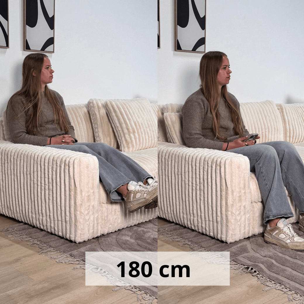 3-zits hoekbank XXL Beige Ribstof plofbank Nia