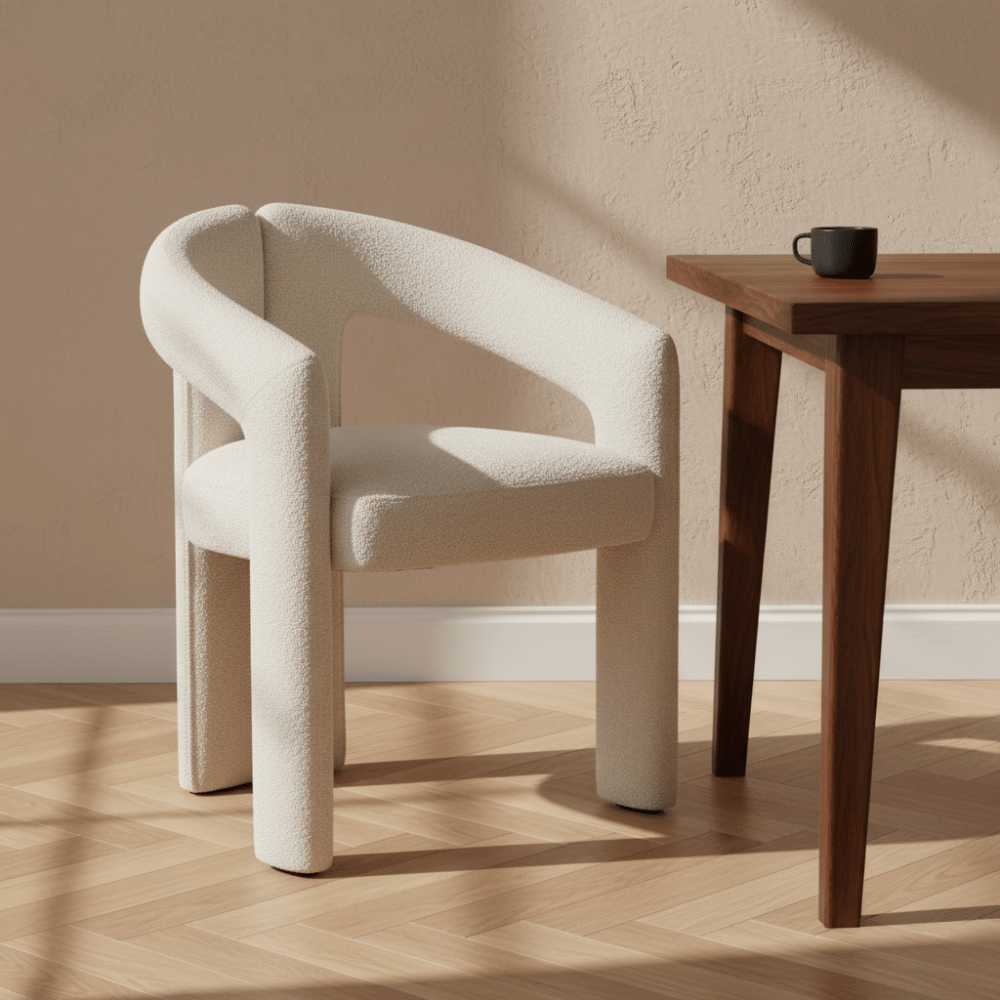 Design Eetkamerstoel Beige Bouclé Maro - Volledig Stof