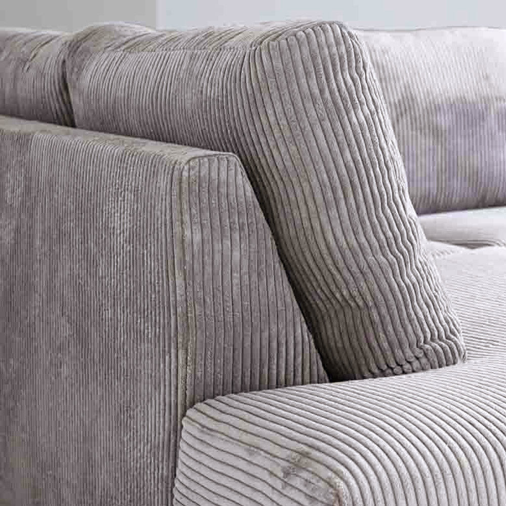 Hoekbank lichtgrijs ribstof plofbank Gabi - links