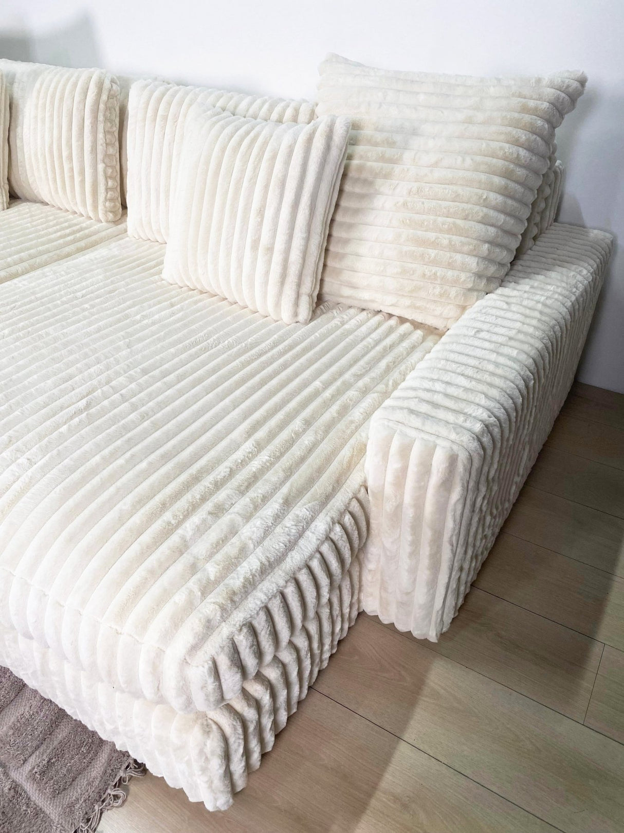 3-zits hoekbank XXL Beige Ribstof plofbank Nia