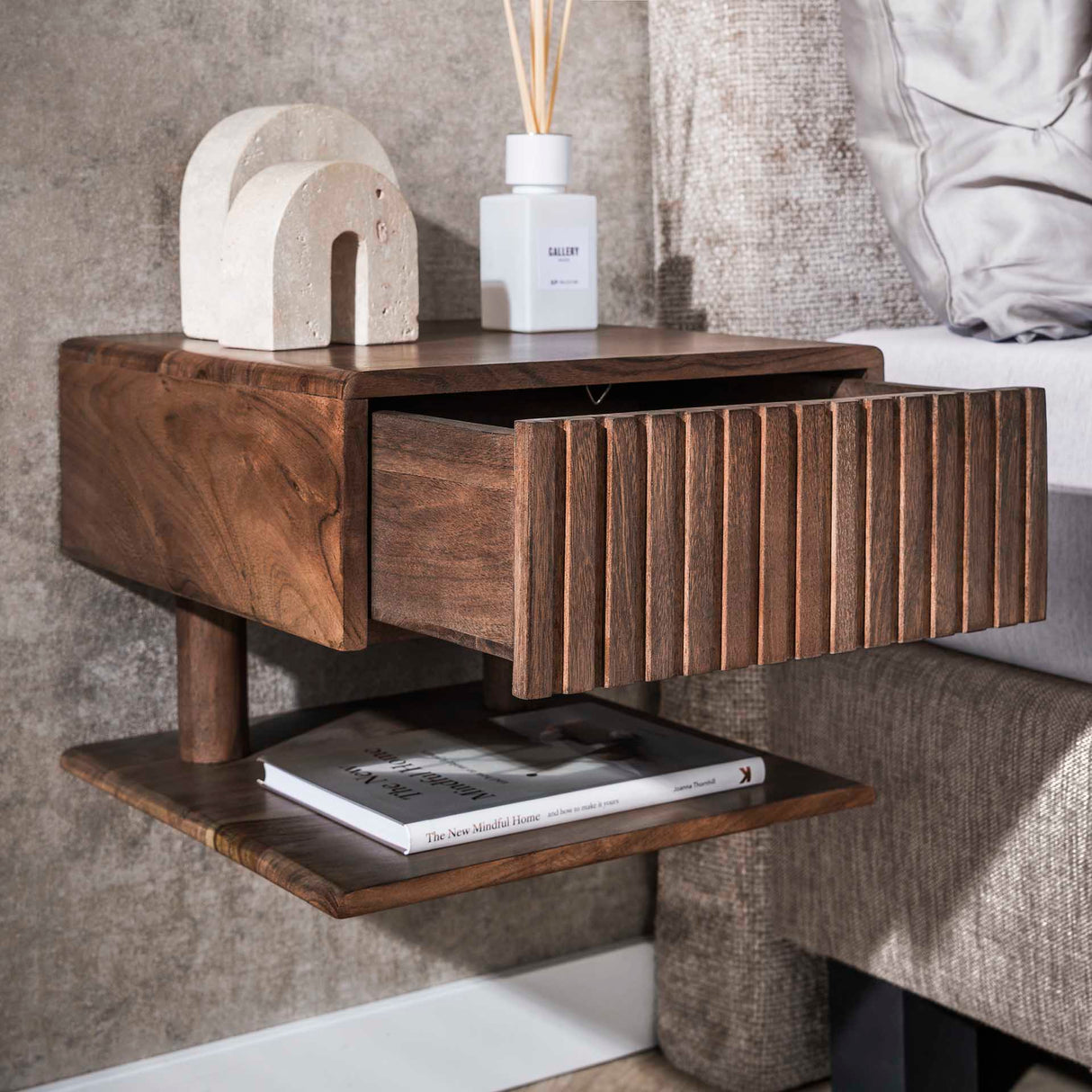 Zwevend Nachtkastje Dex Acaciahout Drift Brown 1 Lade Open Plank