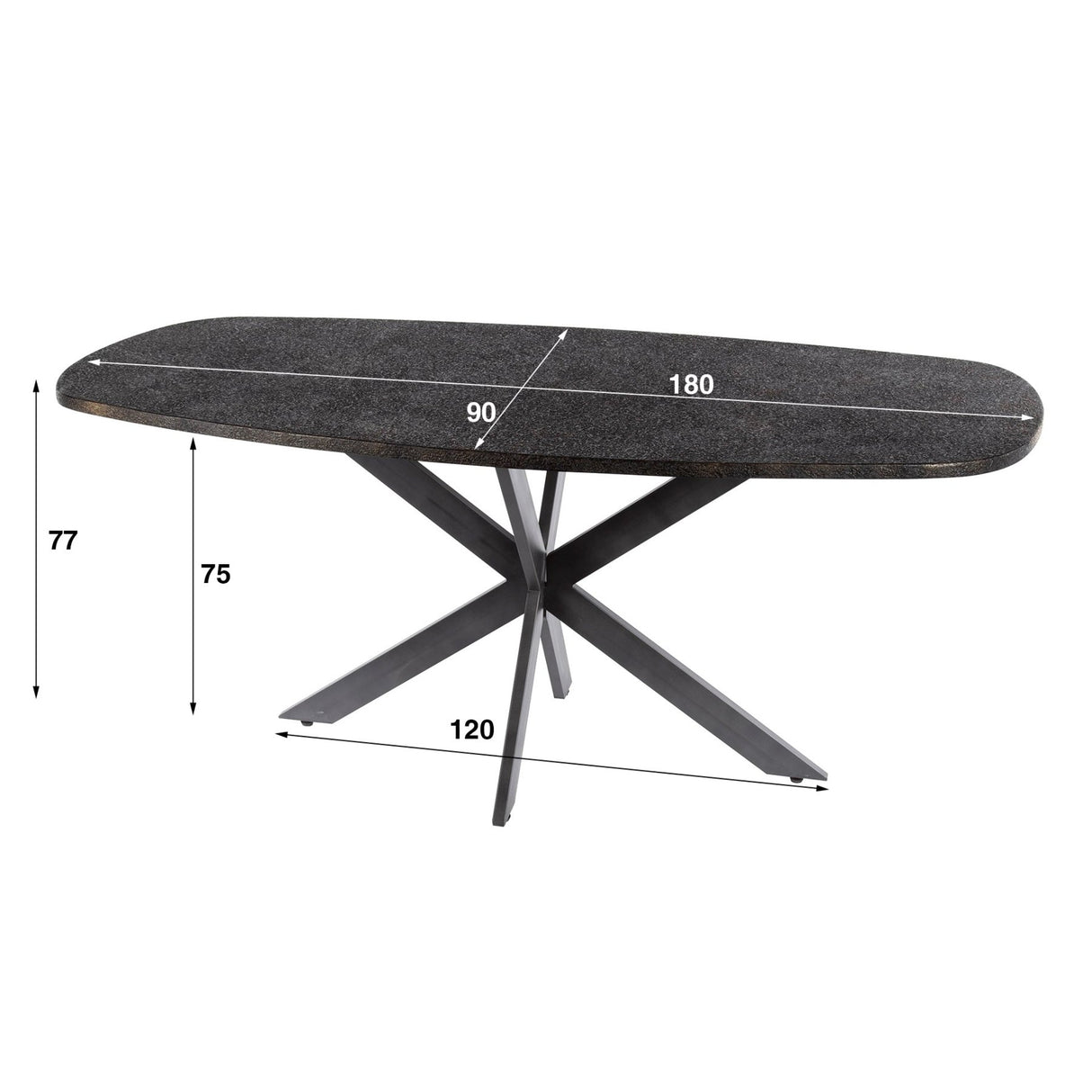 Eettafel Jax Deens Ovaal 180 cm Zwart Metallic