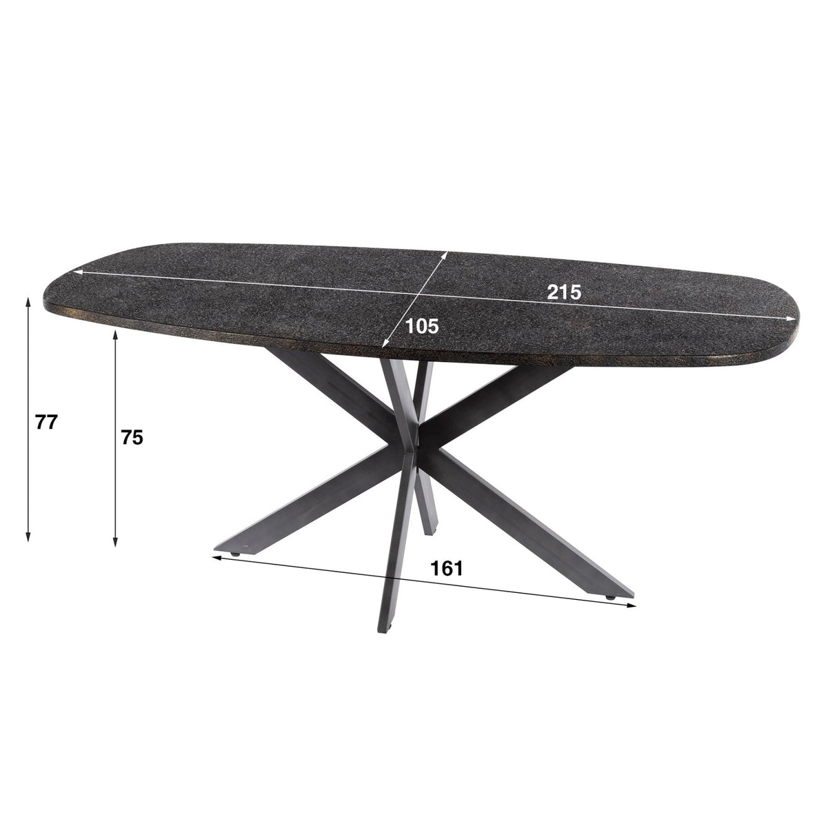 Eettafel Jax Deens Ovaal 215 cm Zwart Metallic