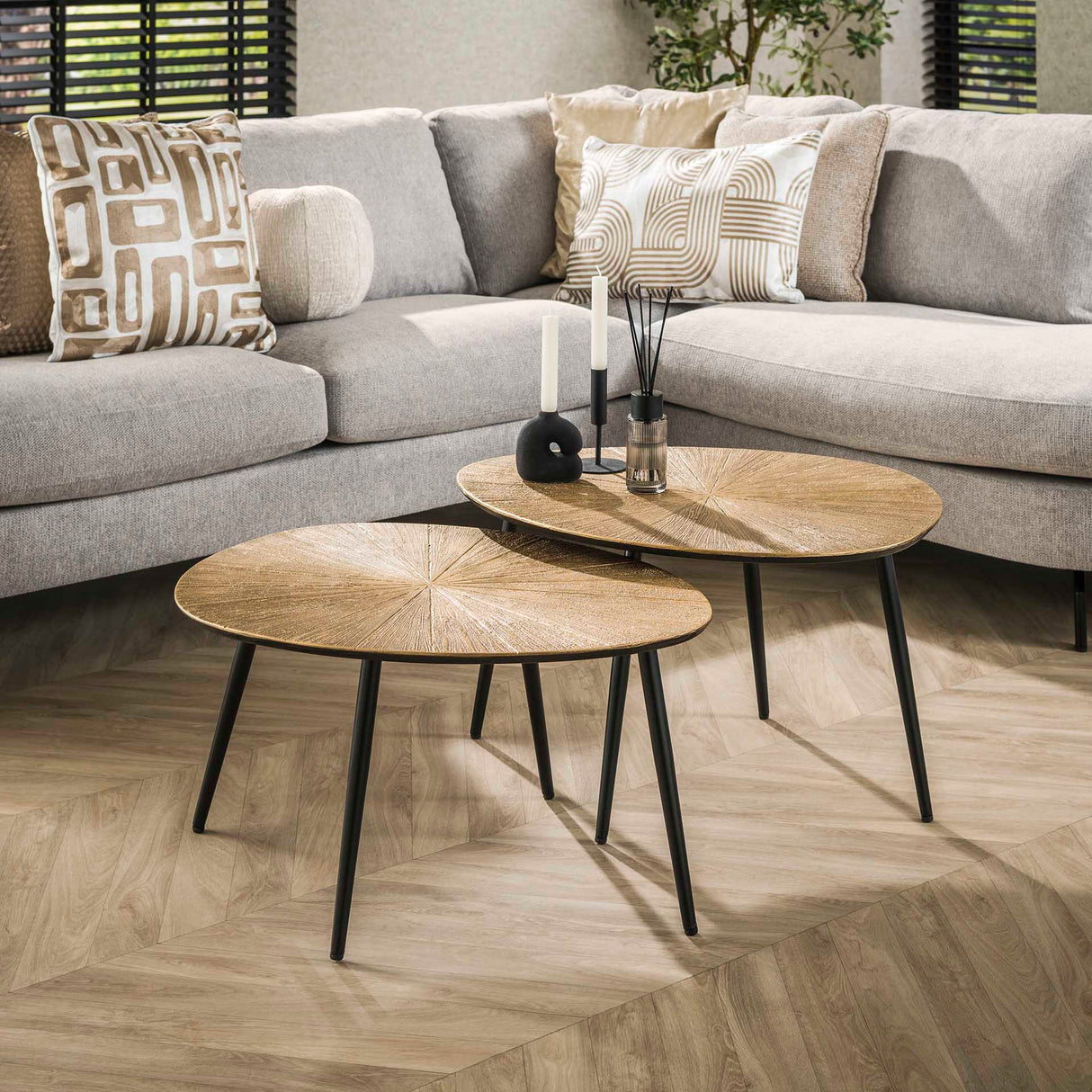 Arno Salontafel Set van 2 Ø77-Ø60 organisch antiek goud