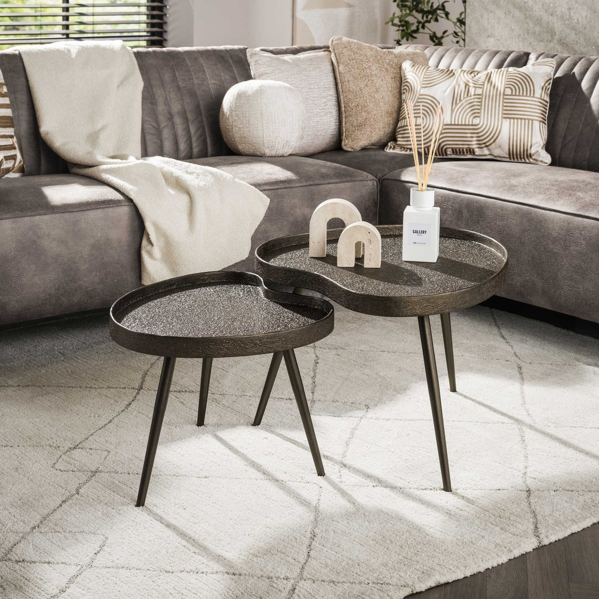 Set van 2 Niervormige Salontafels Contour Brons Liquid Metal