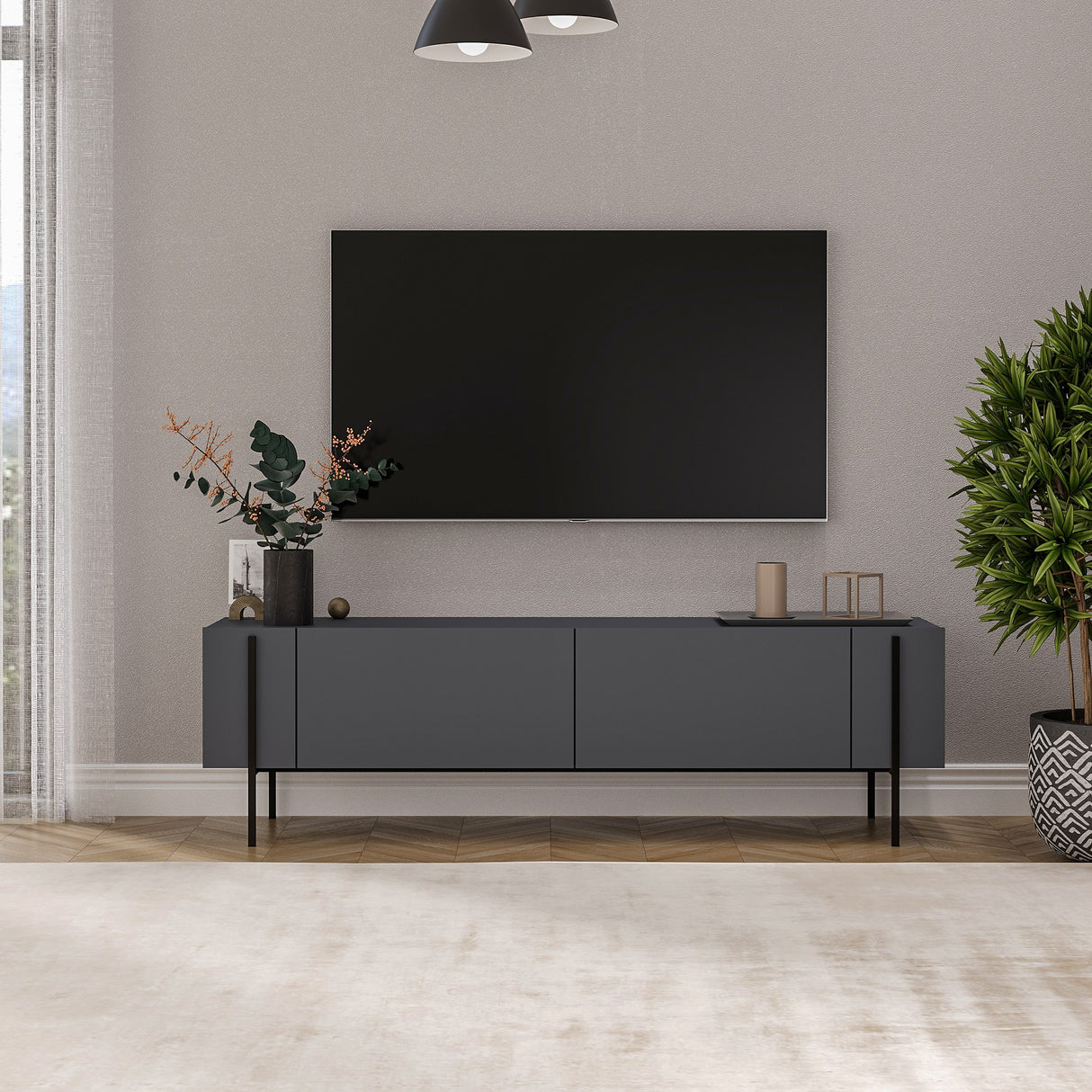 Herman tv-meubel antraciet 160 cm Gemelamineerd houtcomposiet