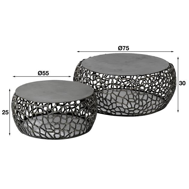 Set van 2 Salontafels Nola Zwart Nikkel