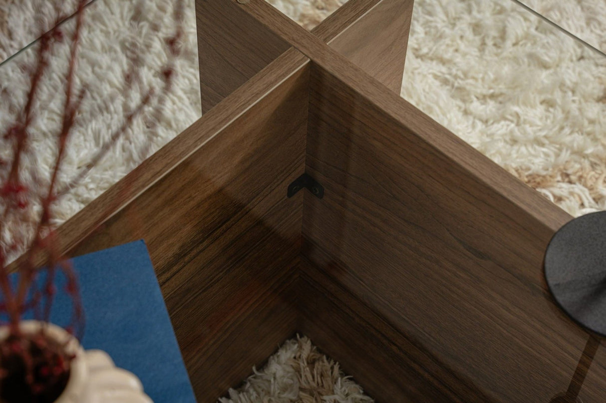 Rechthoekige Moderne Salontafel Vetroni Walnoot Look - Glas - 105x65 cm