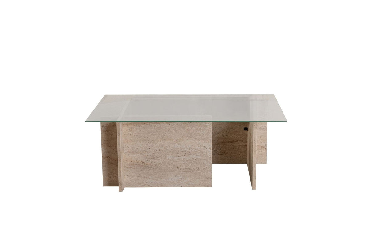 Rechthoekige Moderne Salontafel Vetroni Travertin Look - Glas - 105x65 cm