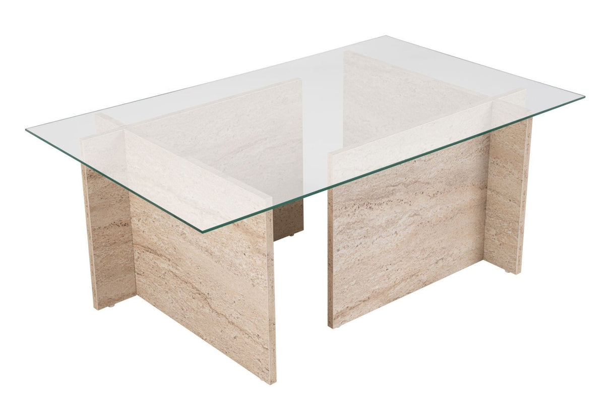Rechthoekige Moderne Salontafel Vetroni Travertin Look - Glas - 105x65 cm