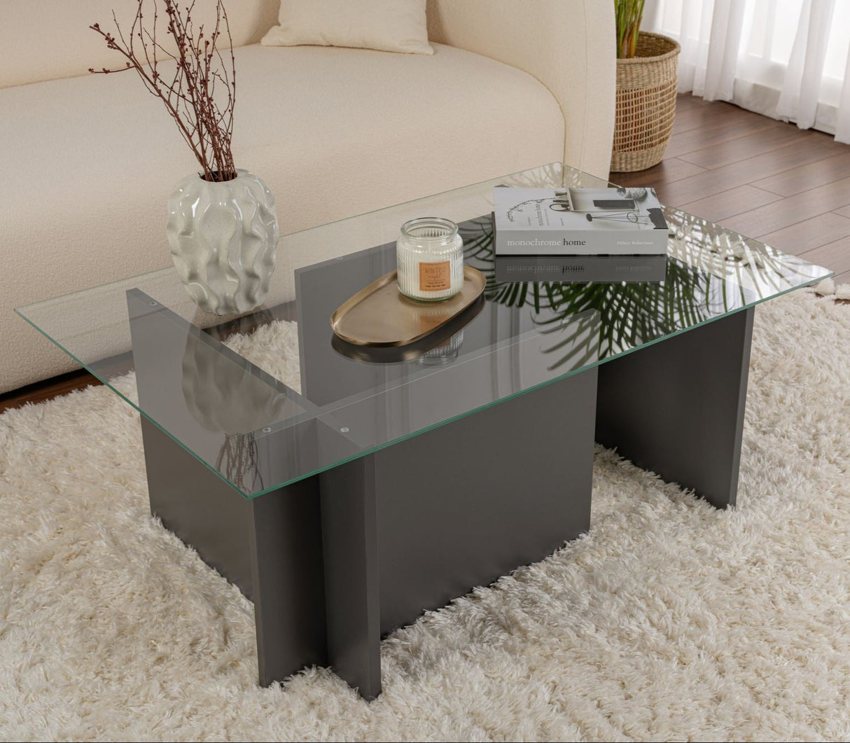 Rechthoekige Moderne Salontafel Vetroni Antraciet - Glas - 105x65 cm