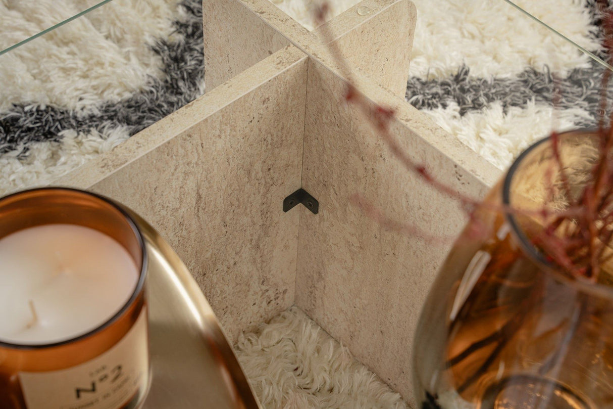 Salontafel travertin glas Opal 105x65 cm