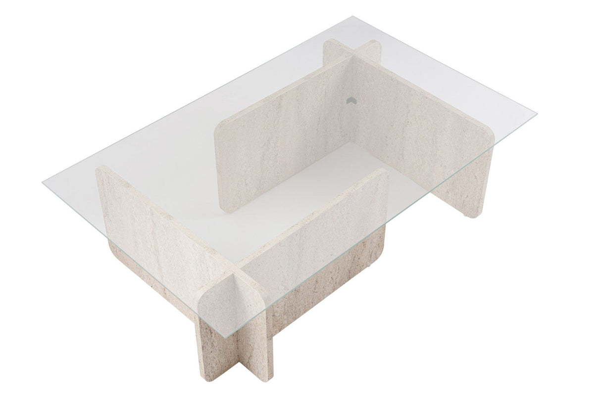 Salontafel travertin glas Opal 105x65 cm