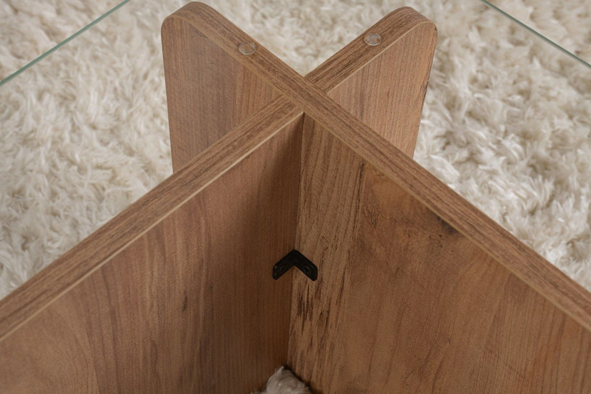 Salontafel Atlantisch Dennenhout Melamine Glas Opal 105x65x30 cm