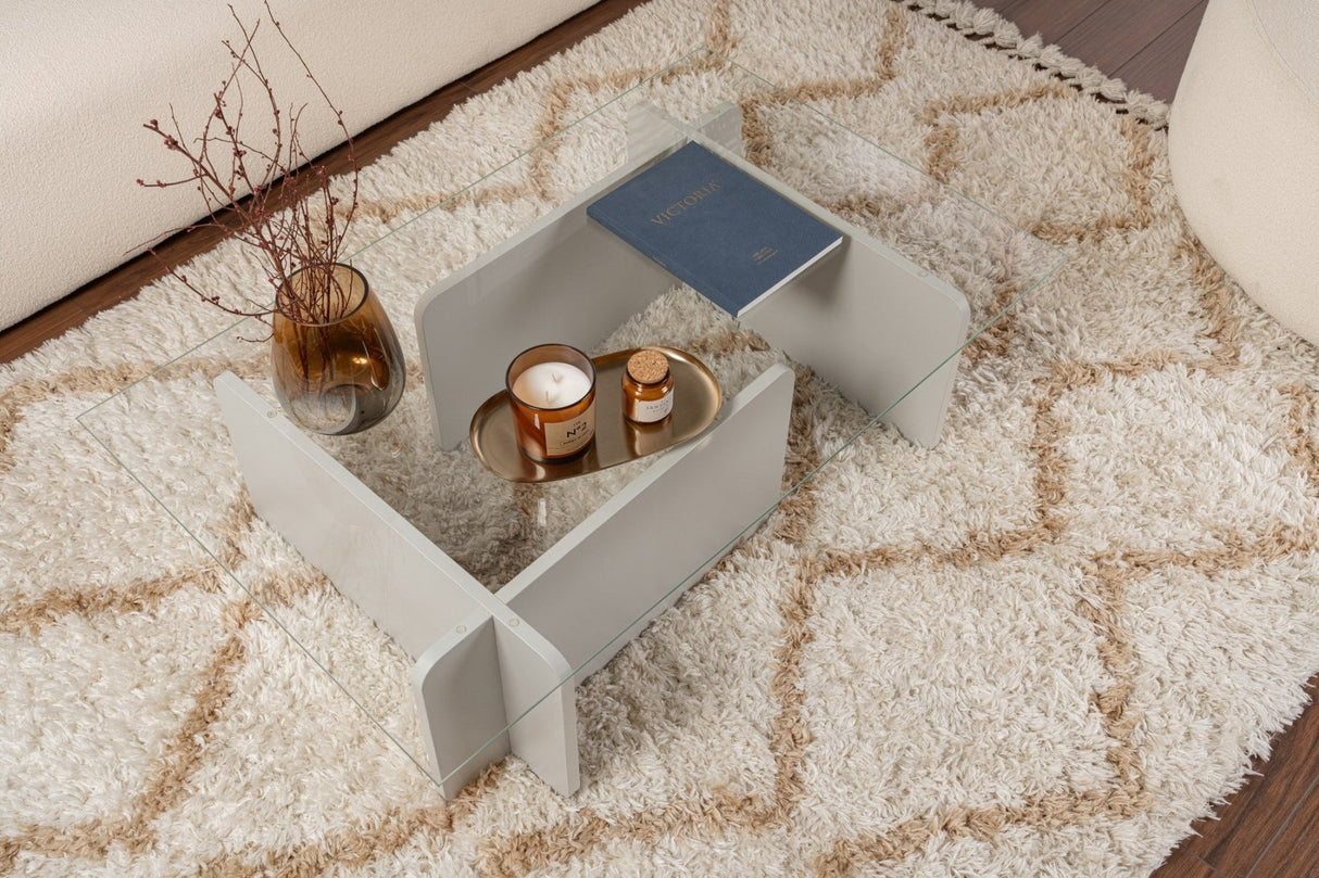 Salontafels - Salontafel Grijs Melamine Glas Opal 105x65x30 cm - Dimehouse