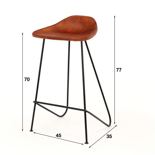 Barkruk Bruin Leer Bruce - 67 cm - Zonder Rugleuning